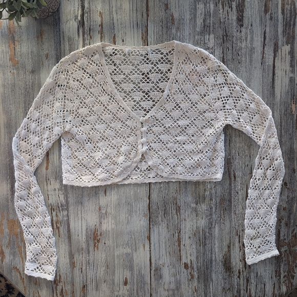 Handmade Crochet Cropped Cardigan White Women's Small - Picture 2 of 6
